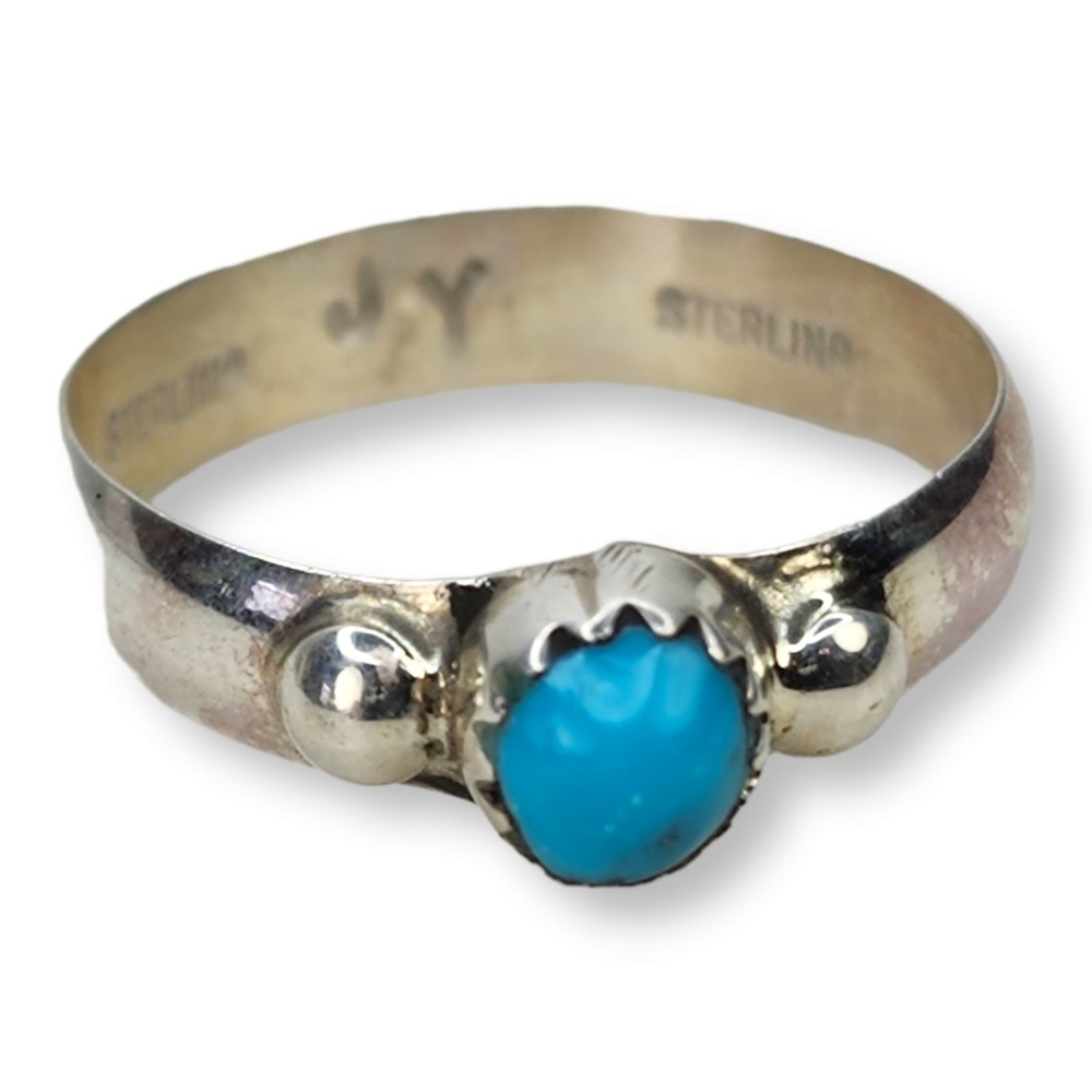 Sterling Silver Turquoise Band Ring Size‎ 7.75 Blue Vintage Southwestern Signed